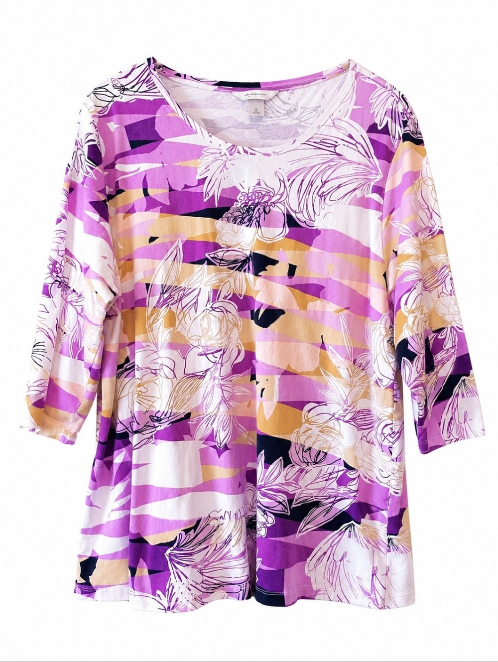 CJ Christopher Banks Purple, Pink Orange Floral Stripe 3/4 Sleeve Top 2X